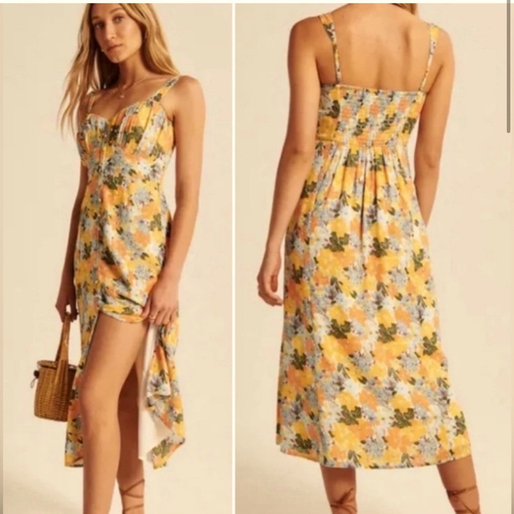 Abercrombie & Fitch Floral Midi Dress - Yellow and Blue
